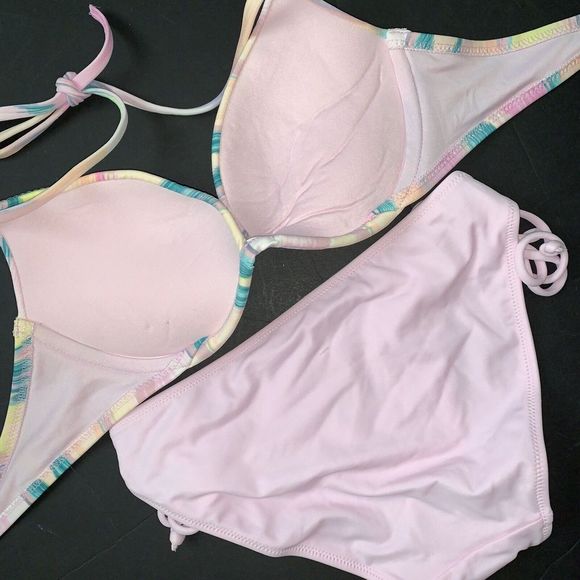 NWT Victoria's Secret 34A BIKINI XS side tie SEQUINED Purple Lilac Pink Teal - Picture 4 of 5